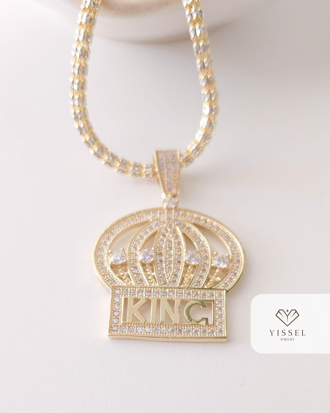 14k Yellow Gold Ice Chain wt/ Crown Pendant