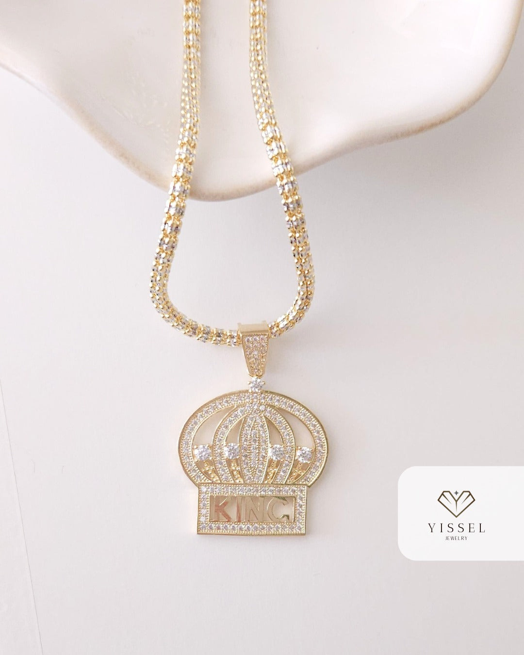 14k Yellow Gold Ice Chain wt/ Crown Pendant