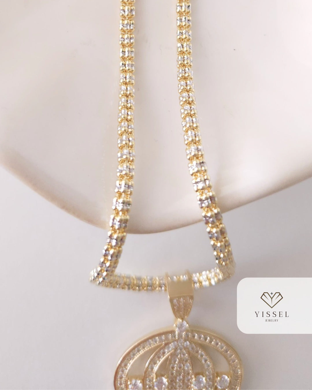 14k Yellow Gold Ice Chain wt/ Crown Pendant