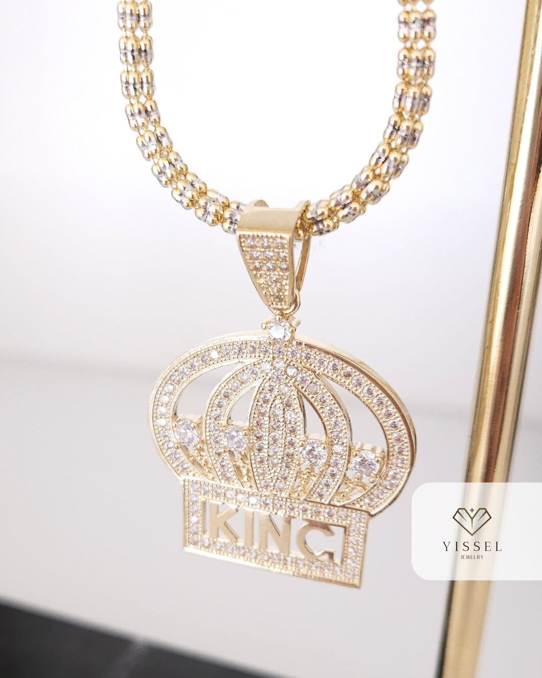 14k Yellow Gold Ice Chain wt/ Crown Pendant