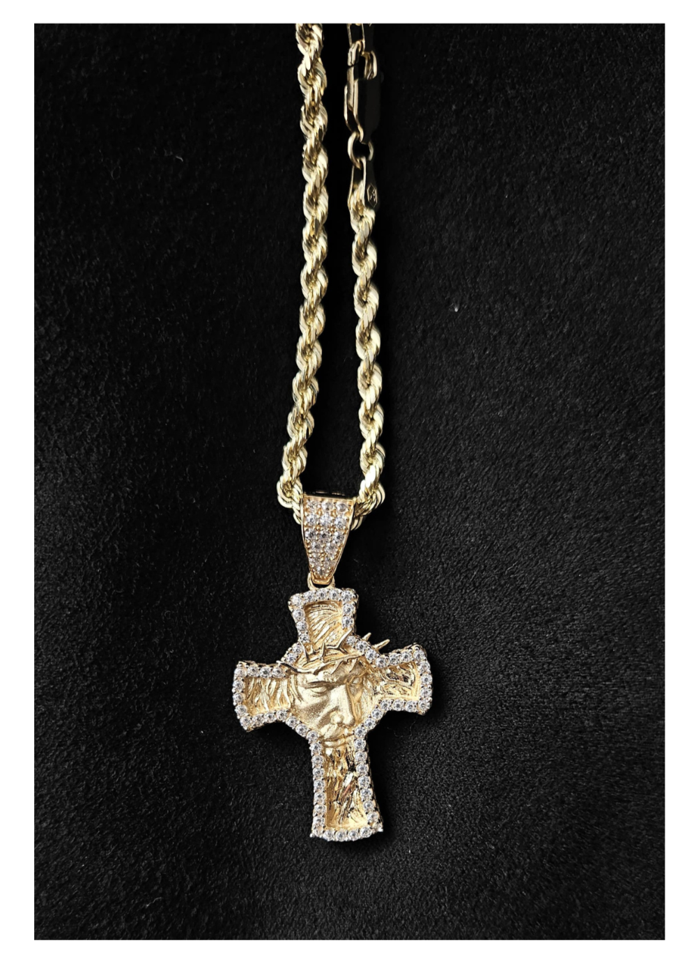 14k Cross Pendant Wt Solid Rope Chain