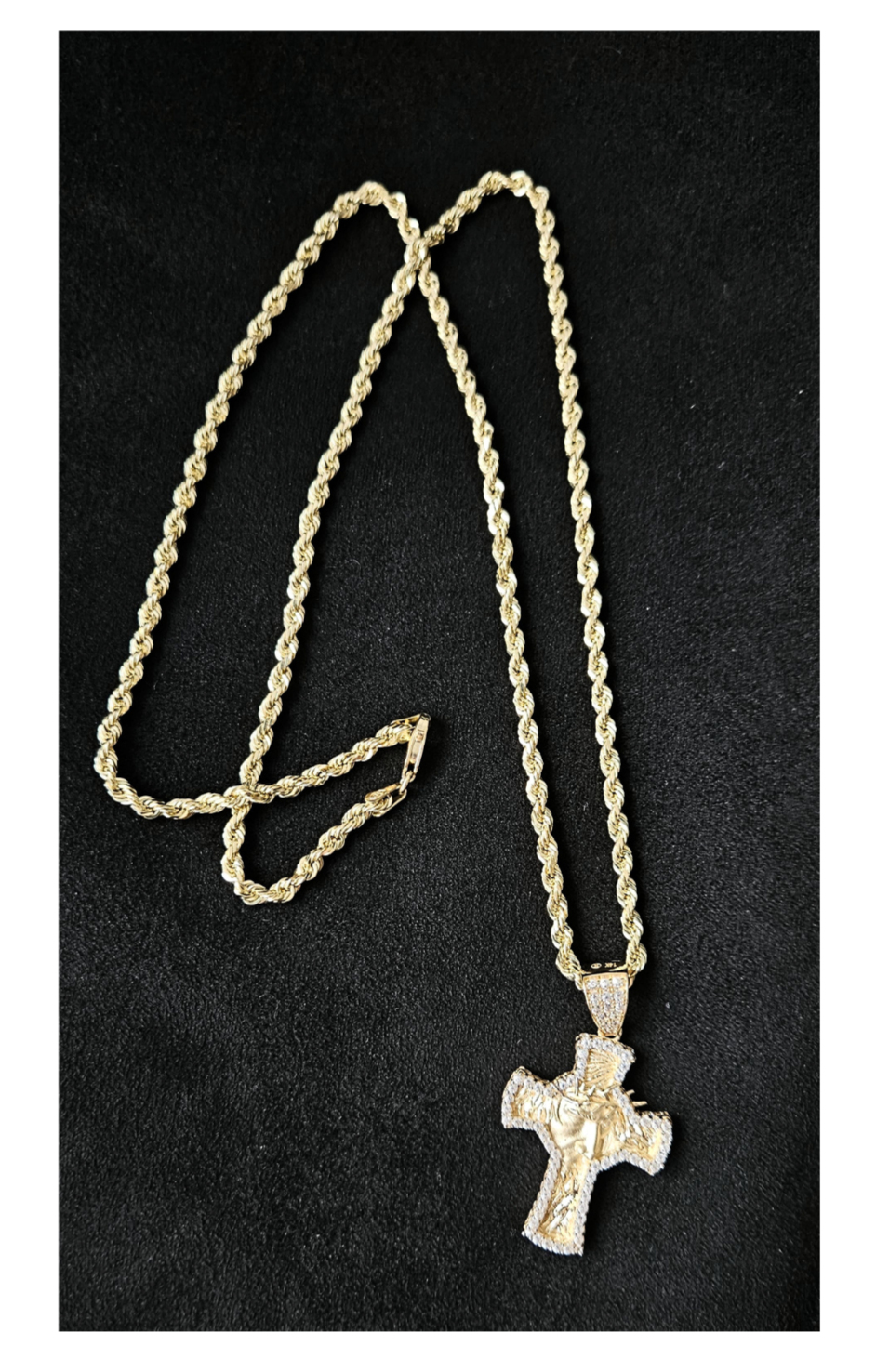 14k Cross Pendant Wt Solid Rope Chain