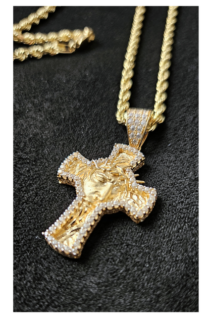 14k Cross Pendant Wt Solid Rope Chain