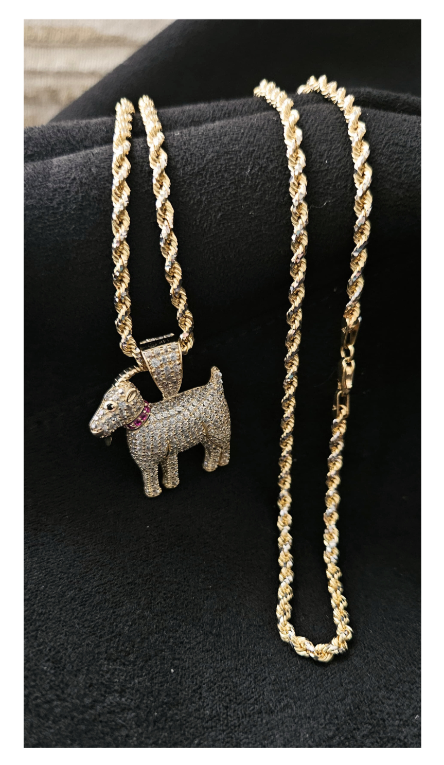 14k Goat Pendant wt Solid Rope Chain