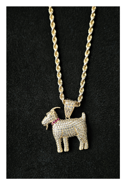 14k Goat Pendant wt Solid Rope Chain