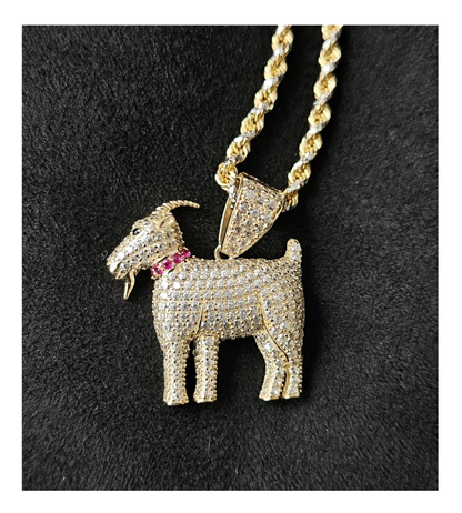 14k Goat Pendant wt Solid Rope Chain