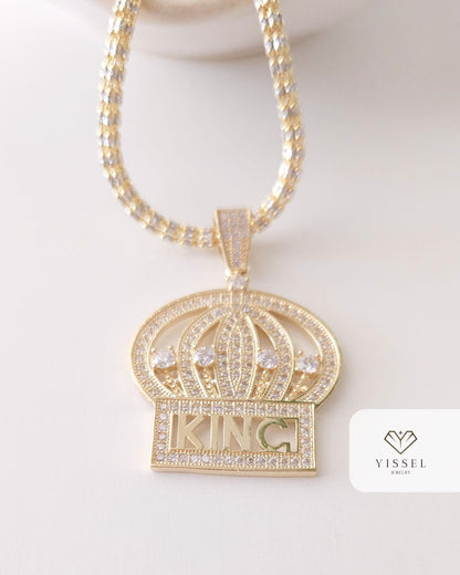 14k Yellow Gold Ice Chain wt/ Crown Pendant