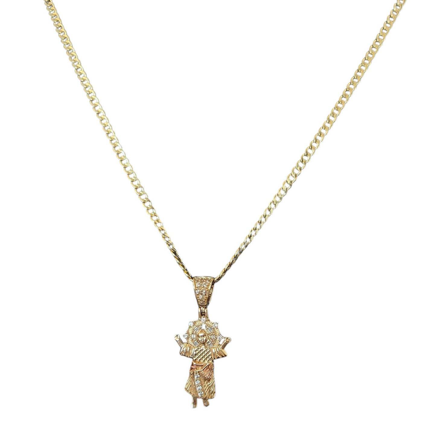 14k Hollow Cuban chain wt Divine child Pendant