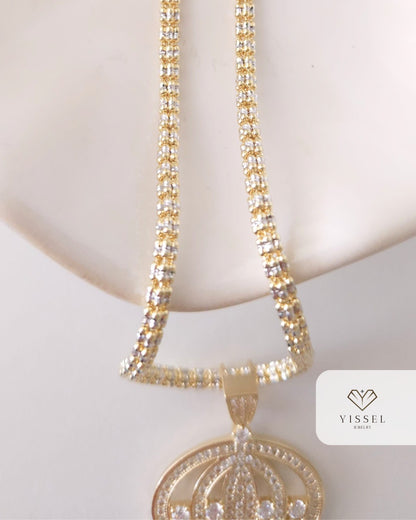 14k Yellow Gold Ice Chain wt/ Crown Pendant