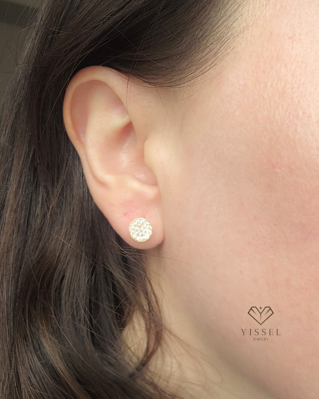 14k CZ Round Earring