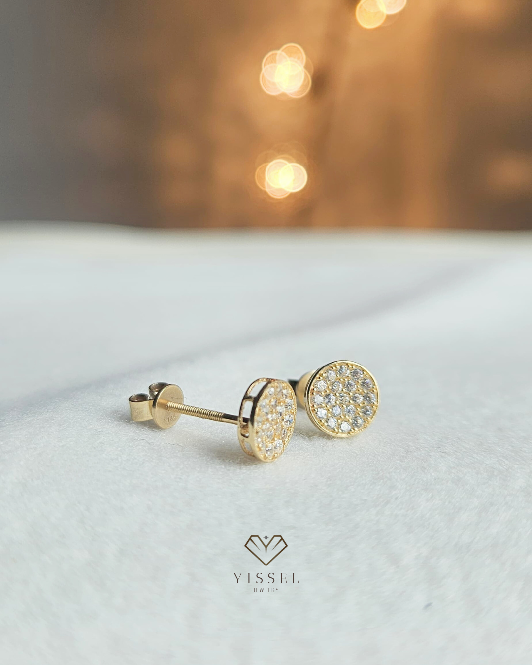 14k CZ Round Earring